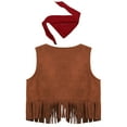thumbnail image 2 of iiniim Girls Sleeveless Tassels Western Cowgirls Vest with Bandanna 2-Piece Cowboy Outfits Brown 18-24M, 2 of 7