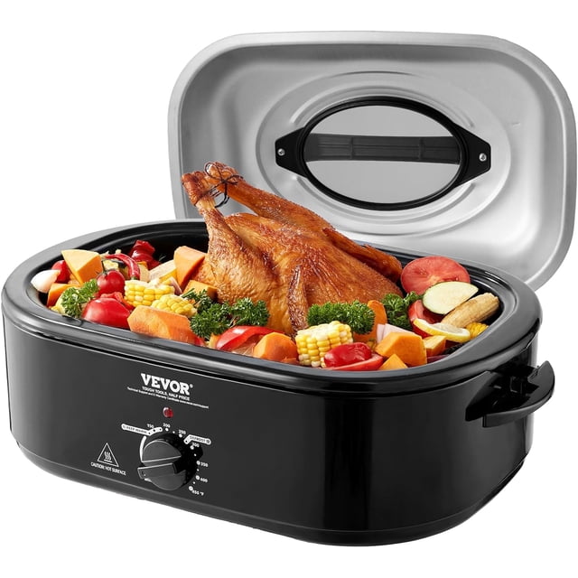 VEVOR Electric Roaster Oven, 20 QT Turkey Roaster Oven with Self-Basting Lid, 1450W Roaster Oven with Defrost & Warm Function, Adjustable Temperature, Removable Pan & Rack, Fits Turkeys Up to 24LBS