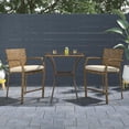 thumbnail image 2 of COSCO 3-Piece High Top Bistro Table with Glass Top and 2 Arm Chairs, Brown Wicker and Tan Cushions, 2 of 9