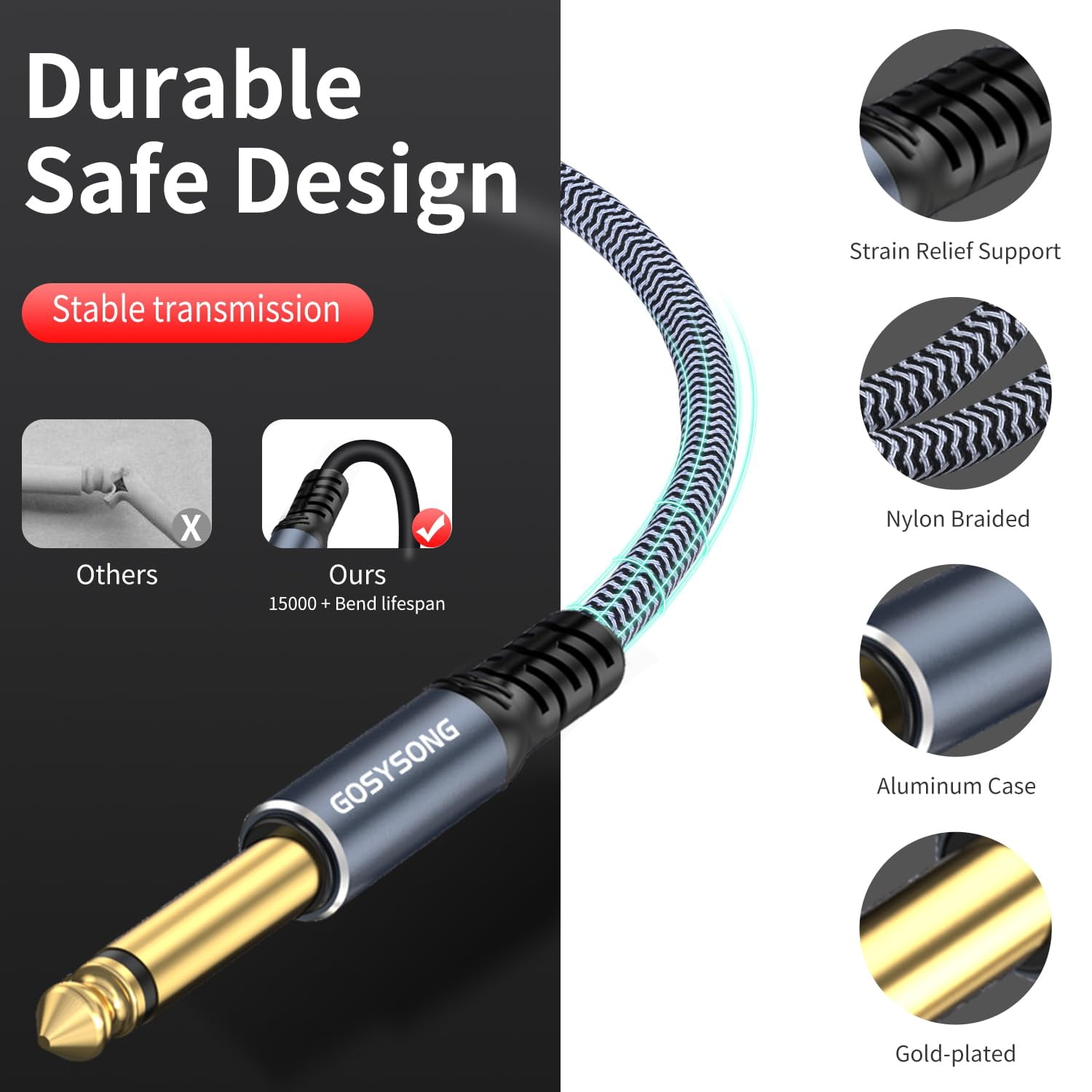 JJEAN-1/4 TS Male to Female Extension Cable 15ft, Guitar Extension Cable for Keyboard,Amplifier,Mixer,CD Player