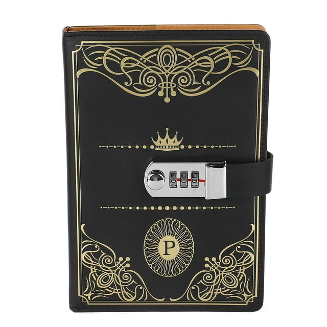 Cuaderno A5 con combinación de candado, color negro y dorado, estilo retro, 300 páginas, papel rayado suave, para la escuela, la oficina y viajes.
