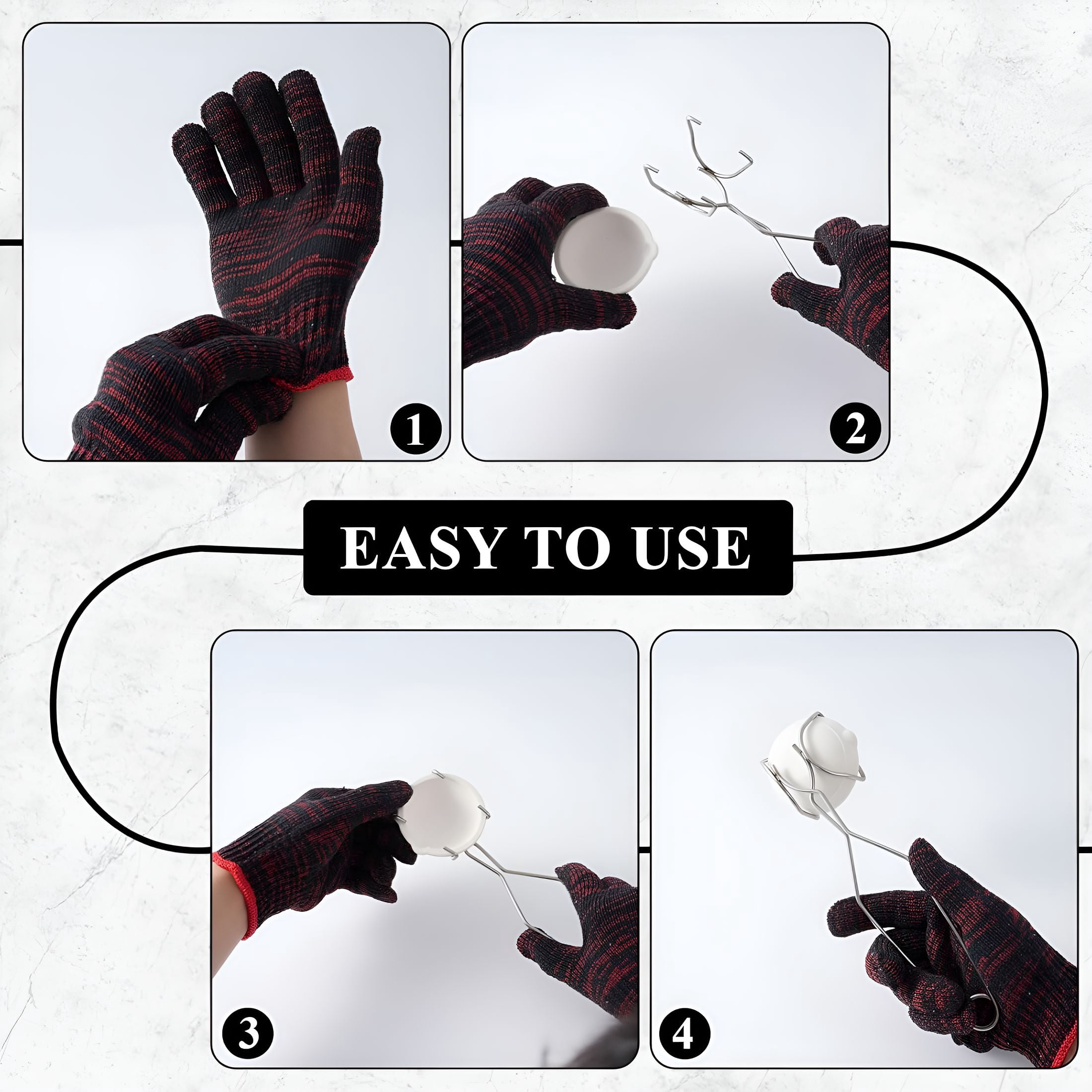 EXLEAF 9 Pcs Crucibles for Melting Metal with Work Gloves, 4 Ceramic Crucible and 2 Large Ceramic, Metal Casting Kit with 2 Crucible Tongs