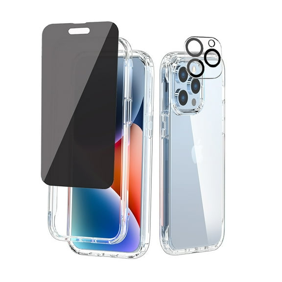 TASHHAR for iPhone 15 Pro Case with Privacy Screen and Lens Protector 2 in 1 Reinforced Bumper Anti Scratch Transparent Shockproof Non-Yellowing Crystal Clear Case iPhone 15 Pro 6.1 inch 2023 Phone