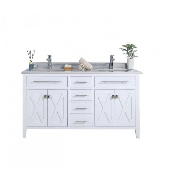60 Inch Single Sink Bathroom Vanity Cabinet With White Stripes Counter Color White Laviva Walmart Com Walmart Com