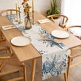 thumbnail image 6 of Blue Eucalyptus Coastal Cotton Linen Table Runner for Dining Kitchen, Beach Starfish Shell Nautical Rustic Wedding Outdoor Party Tablerunners, Dresser Scarf Coffee Tablecloth Runners 13x108 Inches, 6 of 9