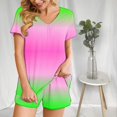 thumbnail image 6 of Fashion 2 Piece Sets for Women Summer Plus Size Gradient Casual Home Two-piece V-neck Top With Pocket Shorts Set, 6 of 6