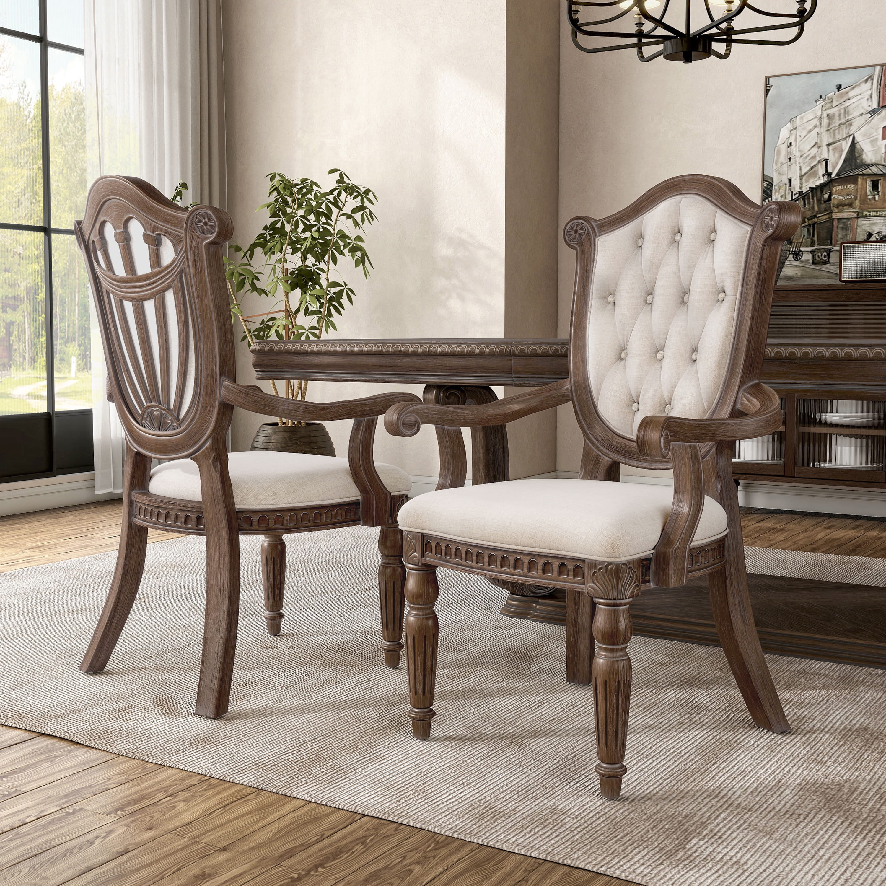 Furniture of America Feyric Rustic Solid Wood Indoor Arm Chairs, Weathered Oak (Set of 2)