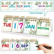 Myst Design Perpetual Calendar Flip Desktop Boho Calendar with Day Date Month and Note for Office Plan Schedule Classroom Supply Kitchen Decor 8 x 2.7