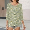 thumbnail image 5 of Womens Tops Floral Print 3/4 Sleeve V-Neck Loose Casual Tops T-Shirt Multicolor S,Tops for Women, 5 of 5
