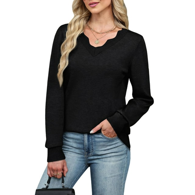 Women'S Sweaters Casual V-Neck Long Sleeve Sweaters Loose Solid Fall Tops Pullover Sweater Pure