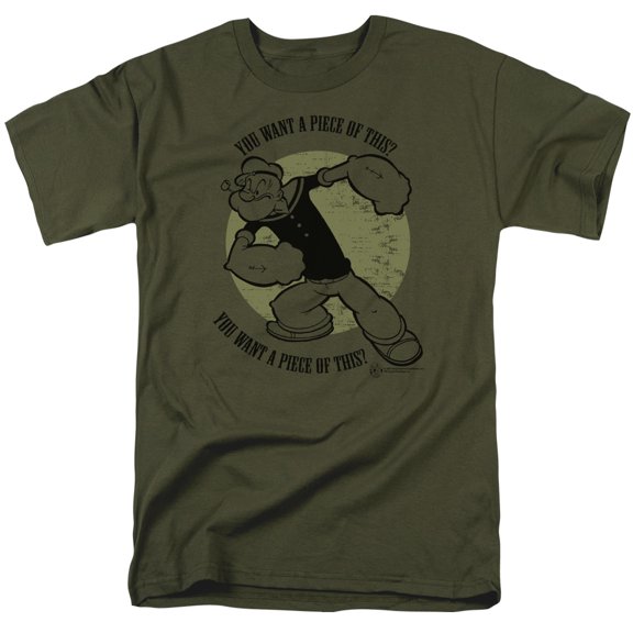 Popeye You Want A Piece Adult 18/1 T-Shirt Military Green