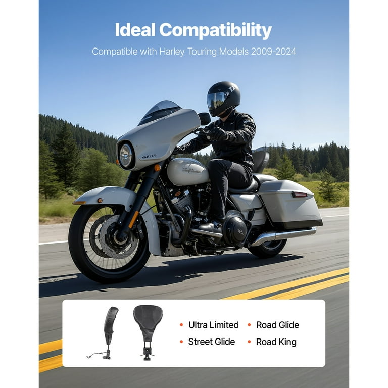 Benlari Passenger Sissy Bar Backrest For Harley Touring Models 2009-2024 - Detachable Black Rear Support