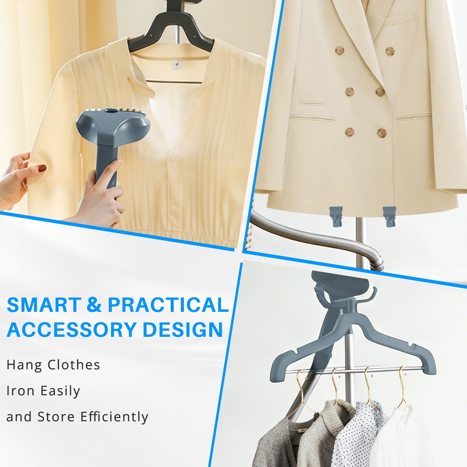 Beddle Steamer for Clothes with Stand,1500W Powerful Garment Steamer with Roll Wheels, 1.7 L Water Tank,Auto Shut-off, Gray