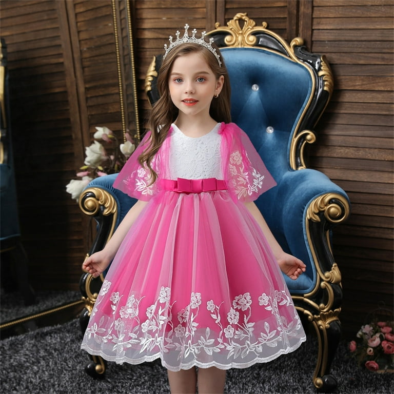 2DXuixsh 2T Girls Dresses Winter Kids Toddler Baby Girls Spring Summer Print Ruffle Short Sleeve Ruffle Sleeveless Show Lace Tulle Princess Dress 2T