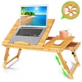 thumbnail image 4 of Laptop Desk for Bed Table,Bamboo Lap Desk,WLRETMCI Adjustable Breakfast Serving Bed Tray w/Drawer Foldable Bed Table for Sofa, Bed,Working Study Reading Eating, 4 of 9