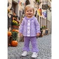 thumbnail image 5 of RUINIXCW Toddler Bbay Girl Halloween Outfit Infant Baby Girl Fall Clothes Ghost Pumpkin Embroidery Plaid Babydoll Shirt Tops and Flared Pants 2 Pieces Set, 5 of 9