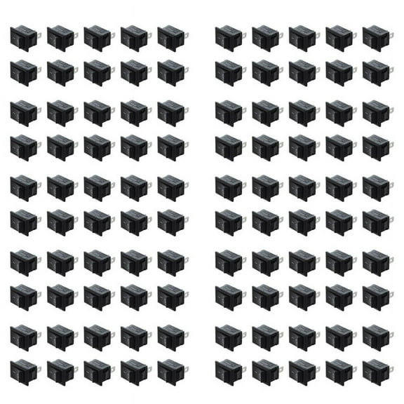 100 Pcs SPST Mini Black 2 Pin Rocker Switch AC 125V 10A 250V 6A