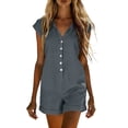 thumbnail image 2 of purcolt Women Summer Shorts Rompers Short Sleeve Button Down Romper V Neck Wide Leg Jumpsuit, 2 of 7