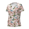 thumbnail image 3 of Wukai Watercolor Floral With Butterflies Casual V-Neck Graphic Tees for Women: Lightweight and Breathable Summer Tops with Stylish Design-X-Large, 3 of 8