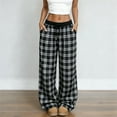 thumbnail image 2 of larppty Women's Plaid Wide-Leg Baggy Pants - Elastic Waist, with Pockets | Pajama & Loungewear（Black，XXL）, 2 of 9