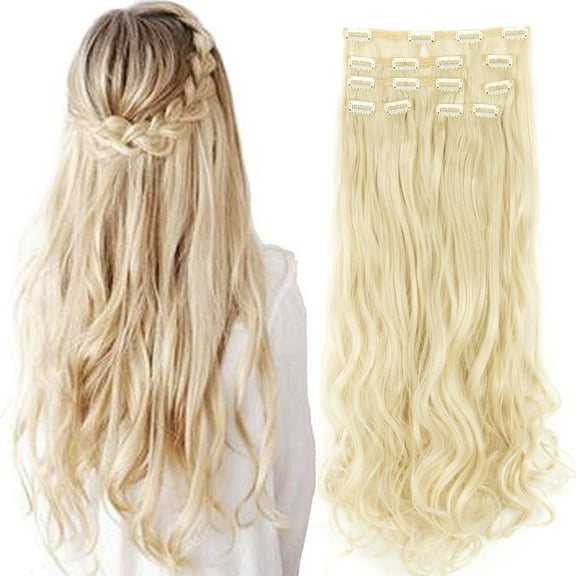SAYFUT Clip in Hair Extensions 7Pcs 16 Clips 24 Inch Double Weft Full Head Curly Wave Synthetic Hairpieces for Women,160g