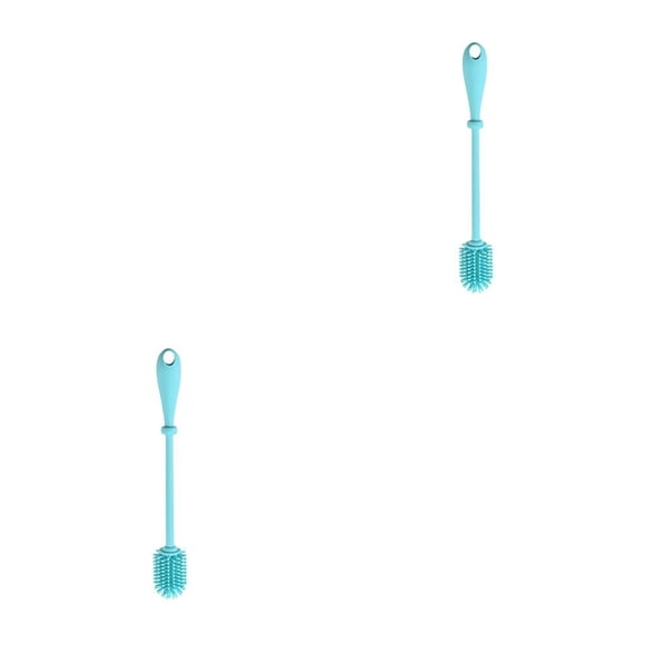 Naiovety Herramienta de de cepillo de silicona de mango largo para biberón Recipiente de boca estrecha y profunda, Azul, S Azul S 2piezas