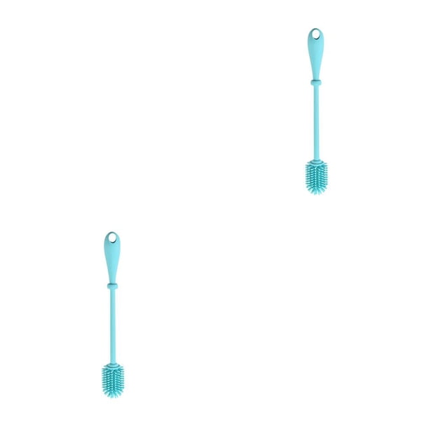 Naiovety Herramienta de de cepillo de silicona de mango largo para biberón Recipiente de boca estrecha y profunda, Azul, S Azul S 2piezas