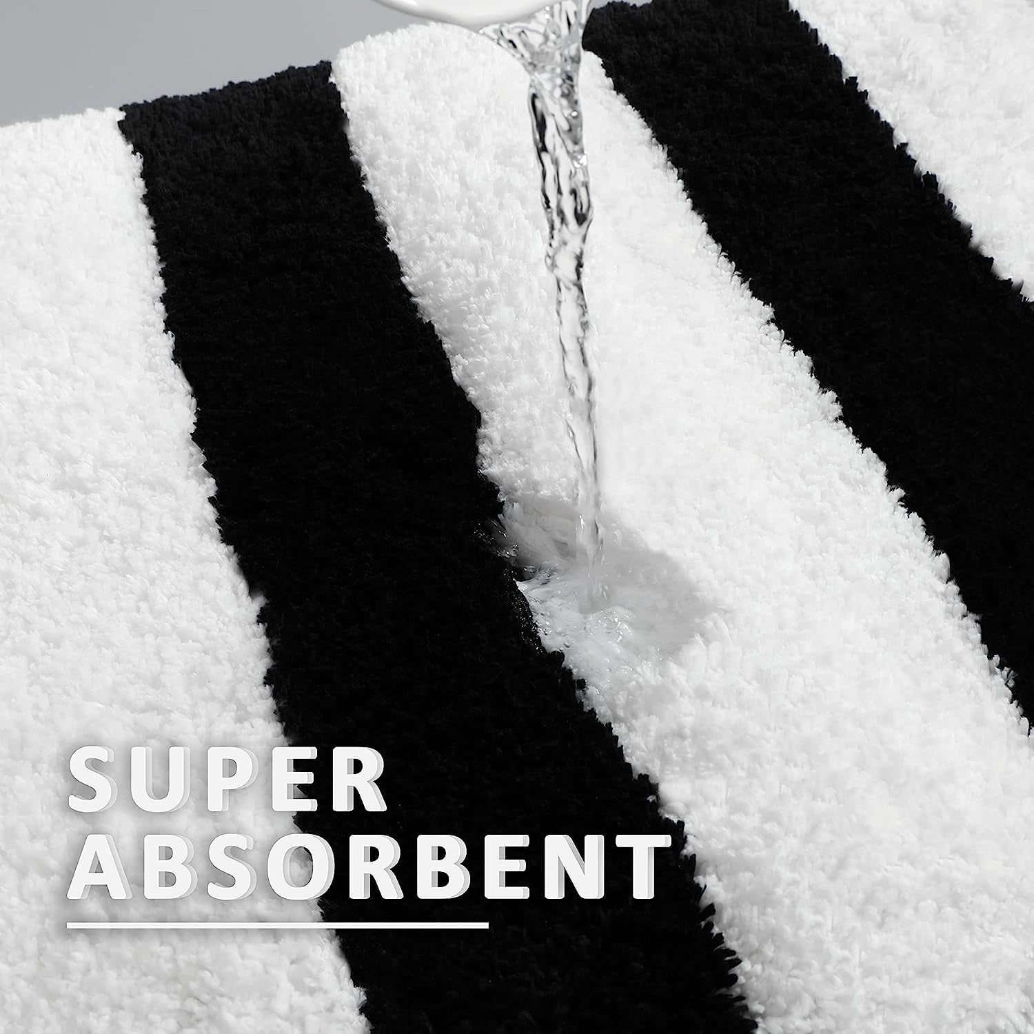 Extra Thick Plush Bathroom Rugs Non Slip Absorbent Soft Microfiber Bath Mat Machine Washable Fluffy Shaggy Rug 17x24 Black and White