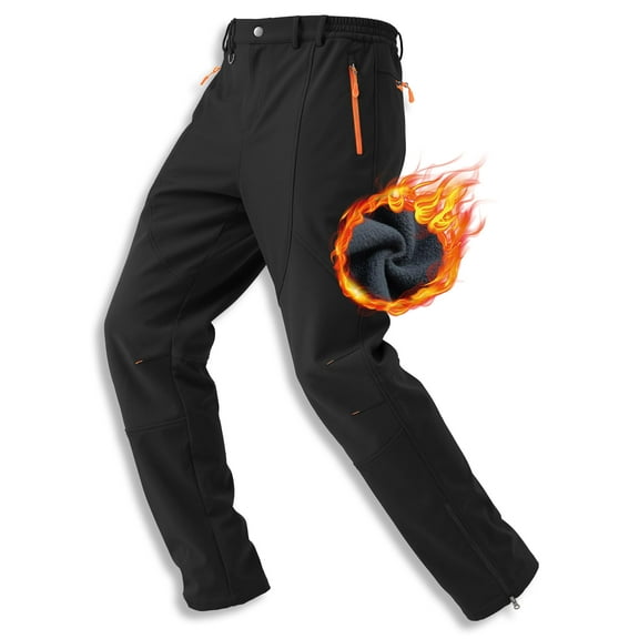 Snow Pants Men Ski Waterproof Pants Softshell Snowboard Pants Outdoor Hiking Fleece Lined Zipper Bottom Leg Black M