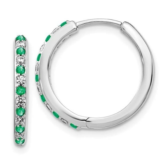 Primal Gold 14 Karat White Gold Diamond and Emerald Hinged Hoop Earrings