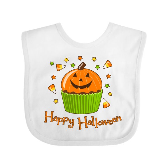 Inktastic Happy Halloween- Cute Pumpkin Cupcake Boys or Girls Baby Bib