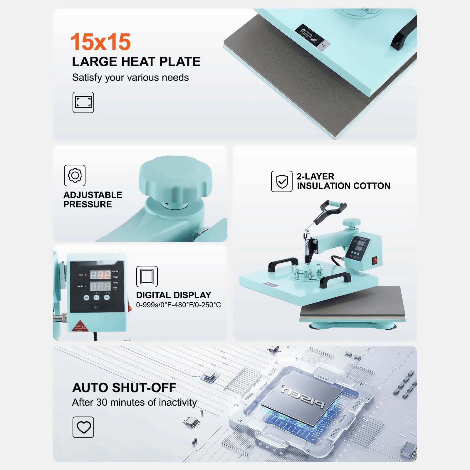 Heat Press Machine 15x15", 8 in 1 with Tumbler Press, for T-Shirts, Hats, Mugs - Versatile DIY Crafting & Personalization