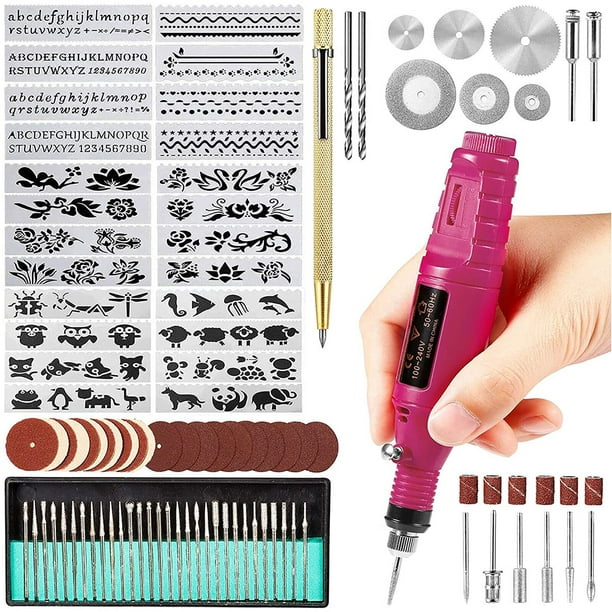 Hands DIY 108Pcs Engraving Tool Kit Electric Micro Engraver Etching Pen DIY  Rotary Tool Set with Scriber Pen Stencils Grinding Needles for Jewelry  Glass Wood Metal Ceramic Plastic 
