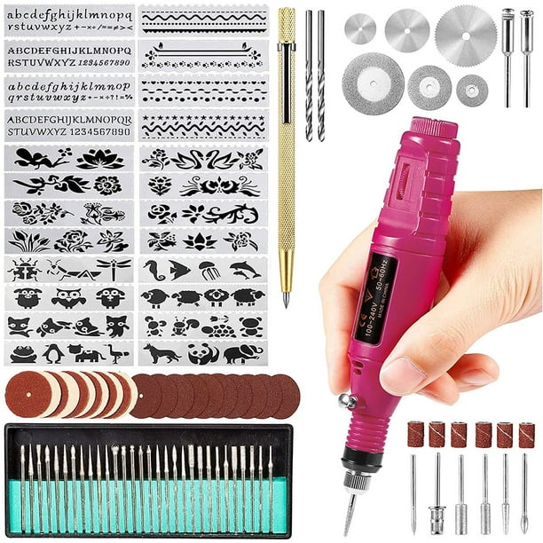 Hands DIY 108Pcs Engraving Tool Kit Electric Micro Engraver Etching Pen DIY  Rotary Tool Set with Scriber Pen Stencils Grinding Needles for Jewelry Glass  Wood Metal Ceramic Plastic 