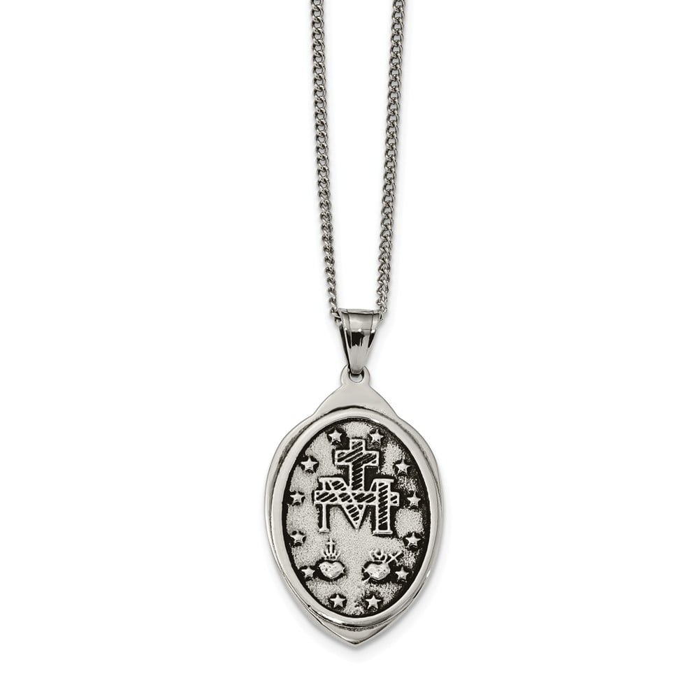 2.05mm with Secure Lobster Lock Clasp Stainless Steel Antiqued-Style and Polished Miraculous Medal 22in Necklace Chain 2.05mm with Secure Lobster Lock Clasp Stainless Steel Antiqued-Style and Polished Miraculous Medal 22in Necklace Chain