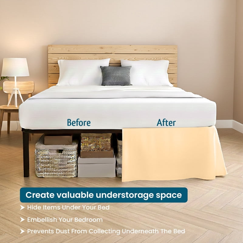 King Tailored Style Bed Skirt, 16" Drop Length, Soft 100% Microfiber, Quadruple Pleated Tailored Design, Hotel Quality, Beige Solid