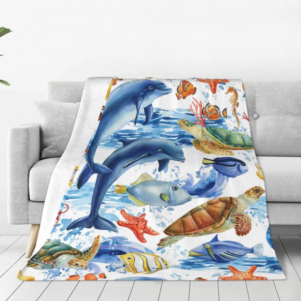 Fotbe Marine Animals Manta de Franela Acolchonada con Estampado, Súper Suave y Esponjosa, Extra Grande para Sofá, Cama, Uso Todo el Año-40"x30"