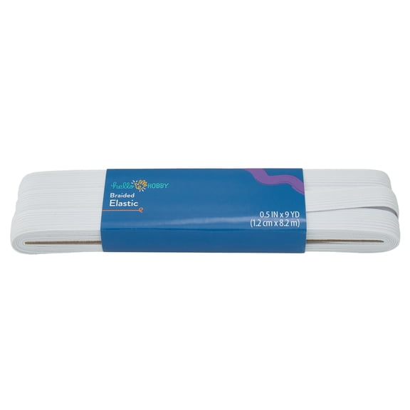Hello Hobby 9 Yards 1/2 Inch White Braided Elastic for Sewing and Crafting