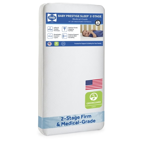 Sealy Baby Prestige Sleep 2-Stage Crib Mattress and Toddler Mattress, Antibacterial Waterproof