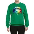 thumbnail image 2 of Wild Bobby, Colorful Neon Rainbow Biting Lips, Pop Culture, Unisex Crewneck Graphic Sweatshirt, Kelly, Small, 2 of 3