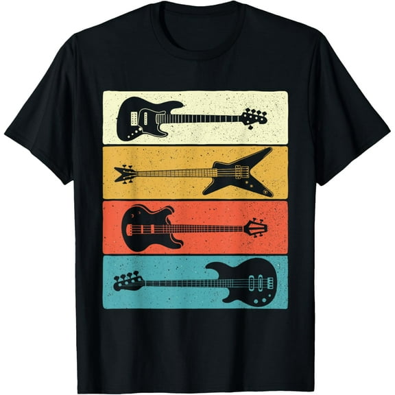 Retro Vintage Guitars - Bass Guitar Music Lover Bassist T-Shirt mens t shirt，black，women，funny，misfits，men，journey