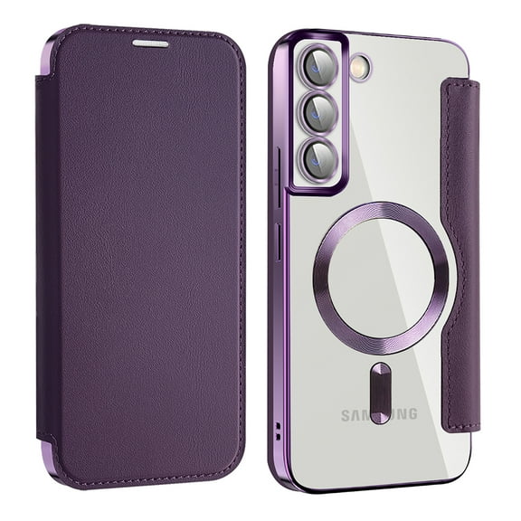 Allytechgroup Wallet Case for Samsung Galaxy S25 FE with Card Slots & Lens Protector, Compatible with MagSafe, Slim Shockproof Anti-Scratch Clear Back Panel [RFID Blocking] for Women Men, Purple
