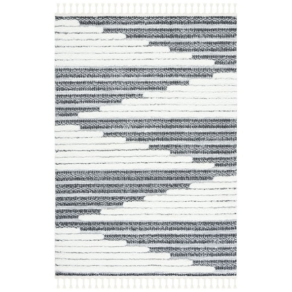SAFAVIEH Moroccan Tassel Cainneach Geometric Shag Area Rug, Dark Grey/Ivory, 8' x 10'
