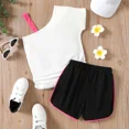 thumbnail image 2 of PatPat Girls Clothing Sets Kids Letter Print One Shoulder Top and Shorts Outfits Set, White, 9-10 Years, 2 of 5