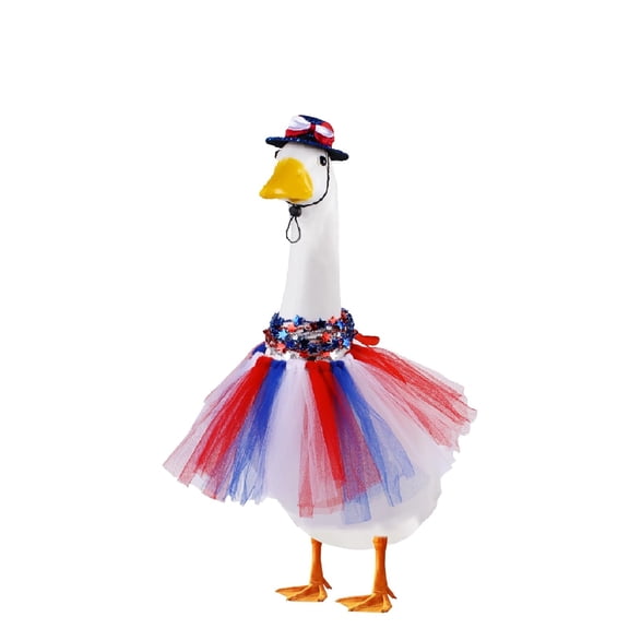 4th of July Patriotic Porch Goose Outfit – Red White Blue Tutu Skirt for Lawn and Garden Holiday Decorations