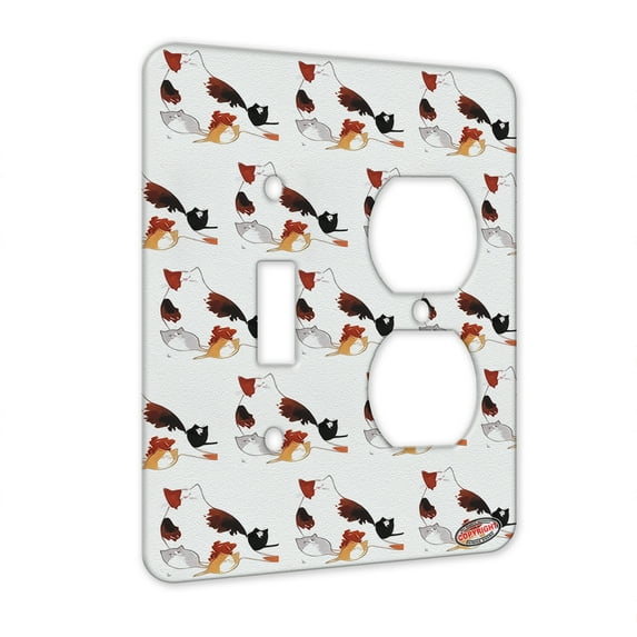 KuzmarK™ 2 Gang Single Toggle / Single Duplex Wall Plate - Shorthair Kitty Family Mama and Kittens Abstract Cat Modern Art by Denise Every