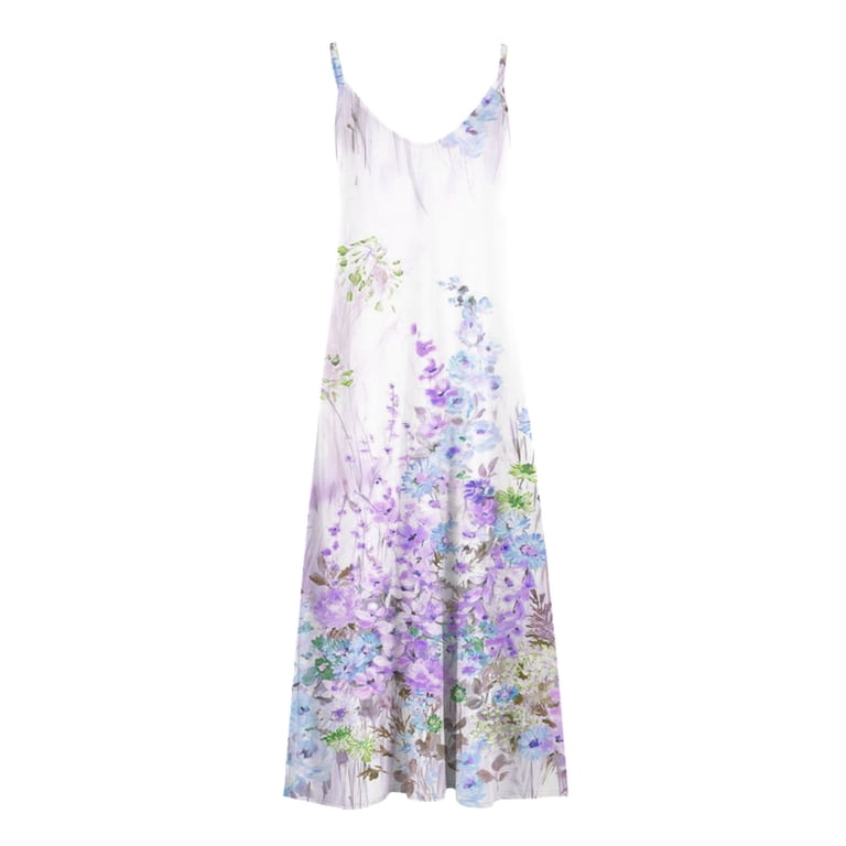flowy birthday dresses for women Enjoytime Birthday Dresses For Women Sleeveless Strap V Neck Maxi Dresses A-Line Flowy Swing Boho Floral Print Women Plus Size Hawaiian Dresses