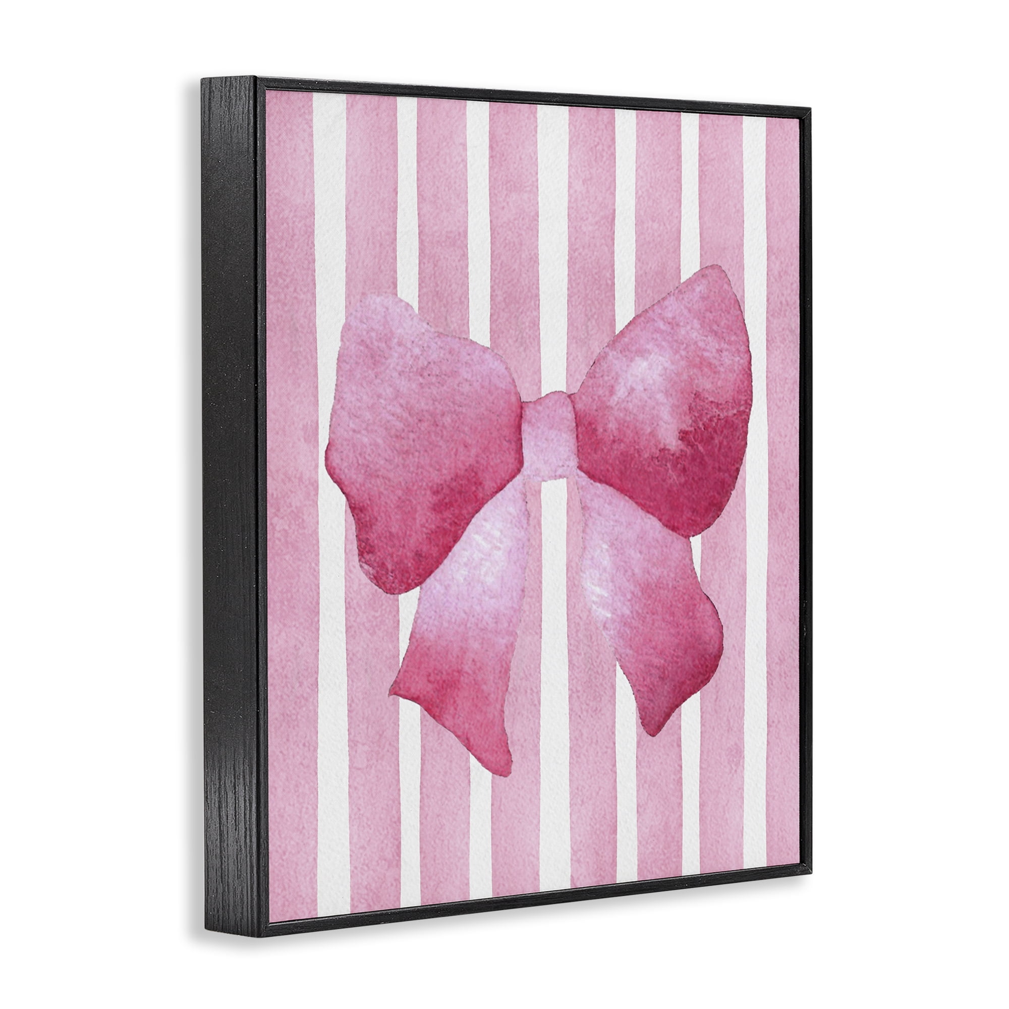 Stupell Industries Chic Bow on Pink Stripes Black Framed Giclee Art, design by Camila Juncos