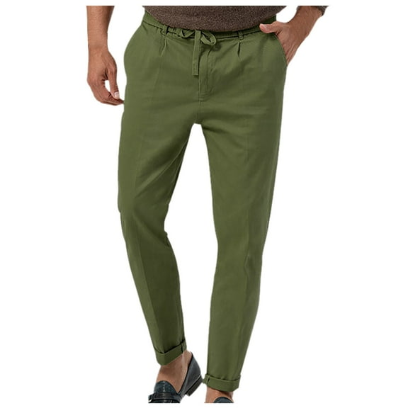Gyexs Mens Chinos Pants Regular Fit Elastic Waist Pants for Senior Men Loose Fit Lightweight Summer Beach Trousers with Pockets Green, Szie XXXL