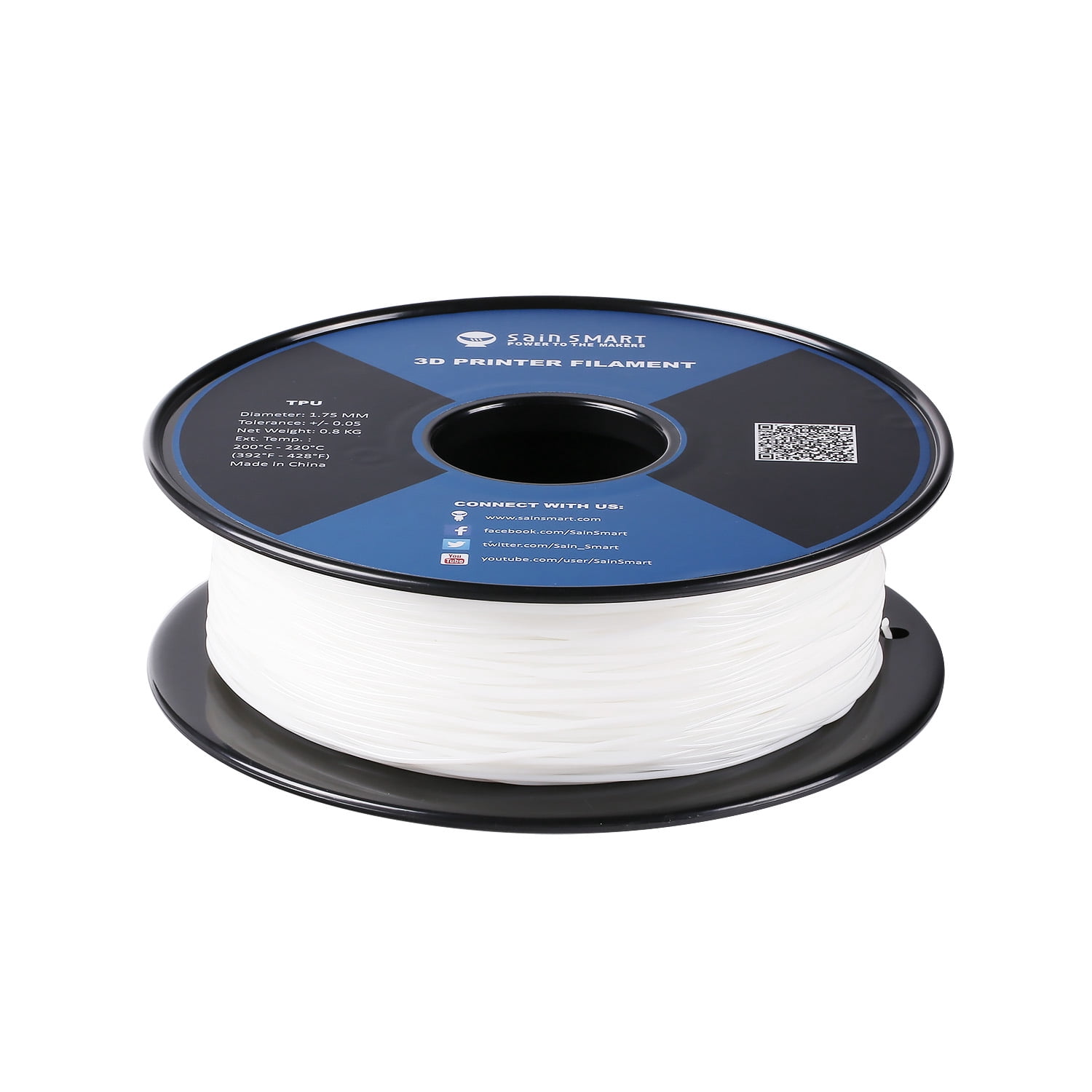 SainSmart White Flexible TPU 3D Printing Filament, 1.75 mm, 0.8 kg, Dimensional Accuracy +/- 0.05 mm